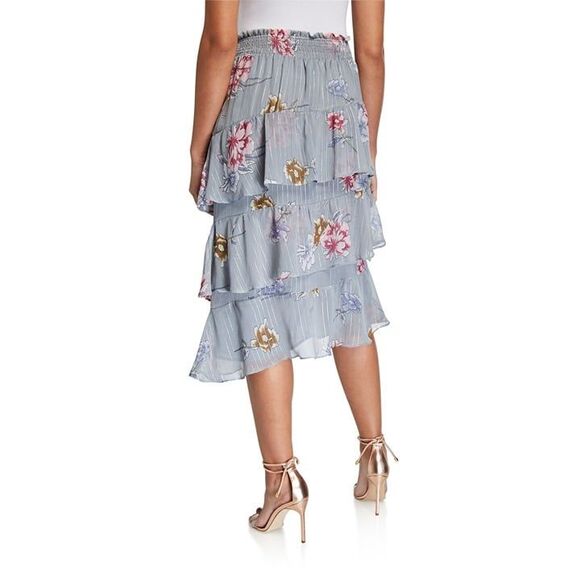 NWT Walter Baker Designer Brand Evon Floral Ruffle Midi Skirt Large Women's - Picture 4 of 5